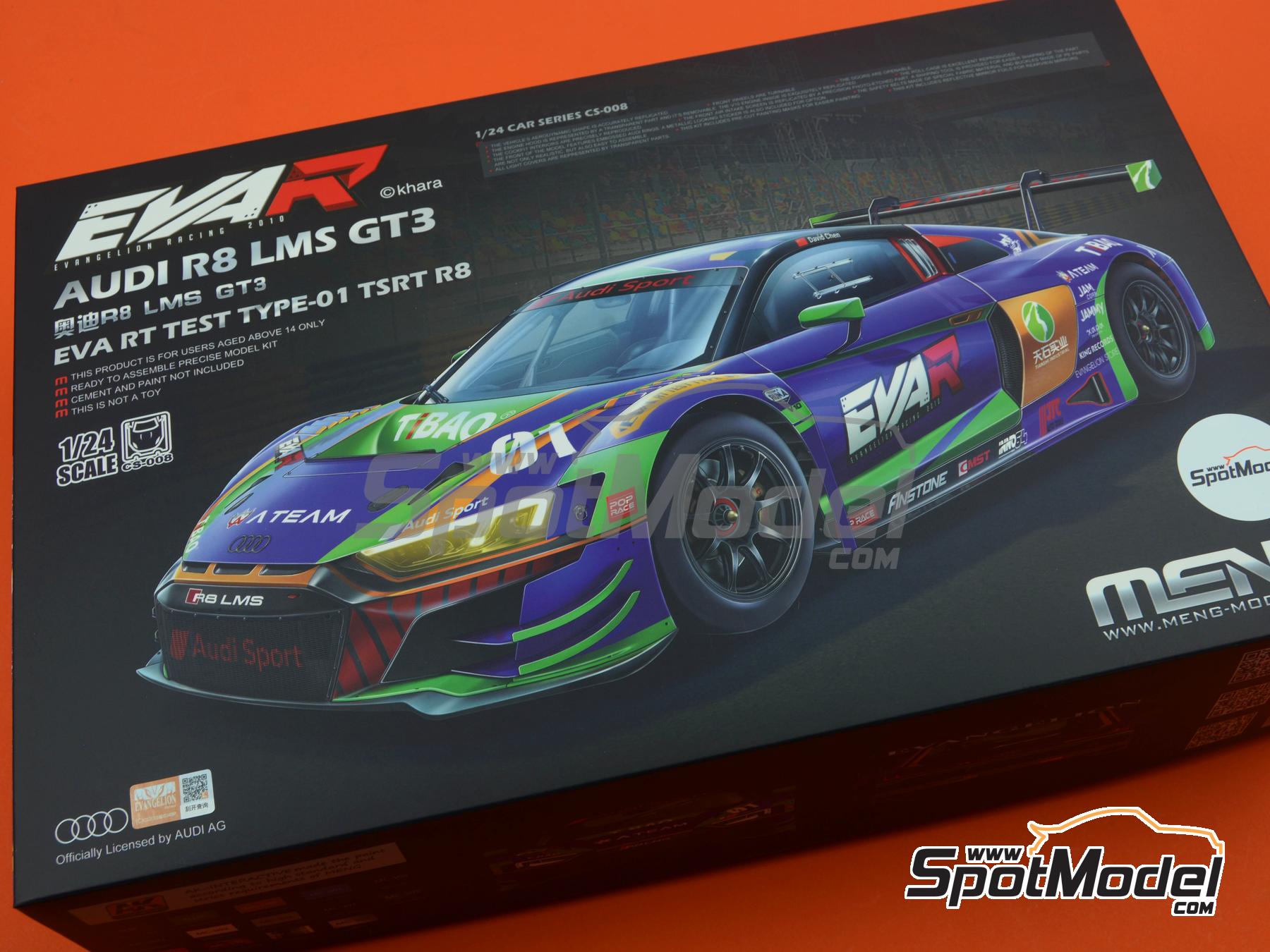 Audi R8 LMS GT3 Evo Test Type-01 Evangelion Racing TSRT Team sponsored by  Tibao - Macau GT Cup 2020. Car scale model kit in 1/24 scale manufactured by